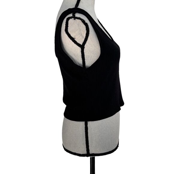 Bar III Medium Cropped Tank Top Wide Straps Stretch Ribbed Scoop Neck Black New - Picture 2 of 7